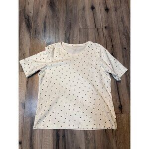 L.L. Bean Womens White Polka Dot T-Shirt L PET Soft Cotton Casual Top Round Neck